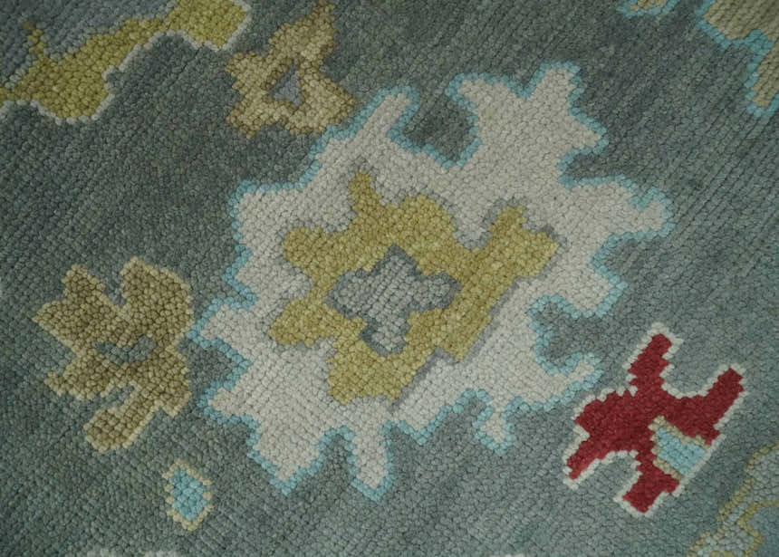 Antique look Hand Knotted Silver and Beige Traditional Oushak Wool Area Rug