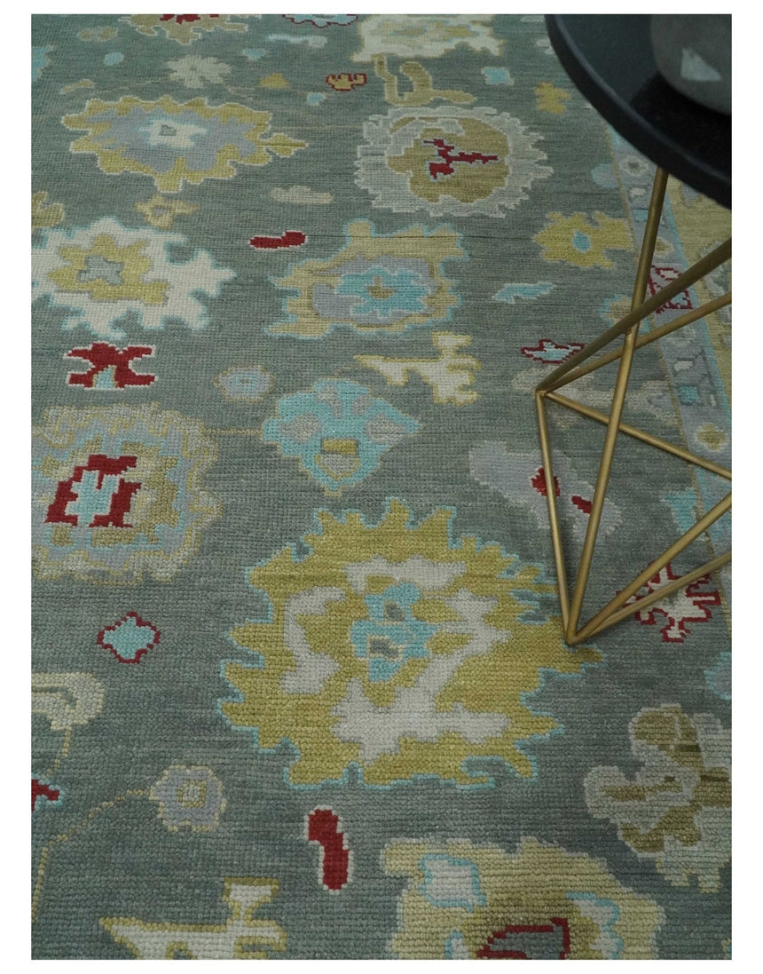 Antique look Hand Knotted Silver and Beige Traditional Oushak Wool Area Rug