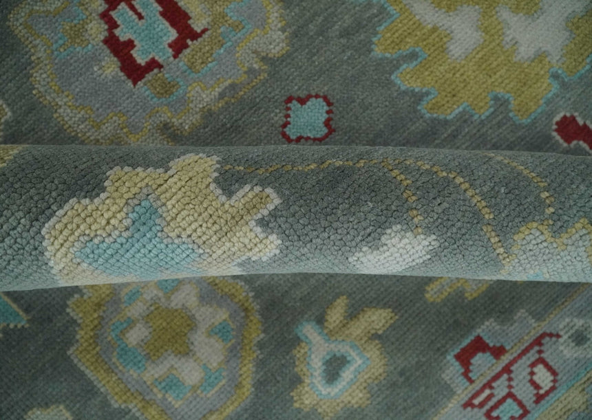 Antique look Hand Knotted Silver and Beige Traditional Oushak Wool Area Rug