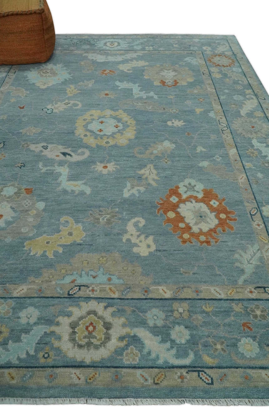 Silver and Beige Hand knotted Traditional Multi Size Oushak Wool Area Rug