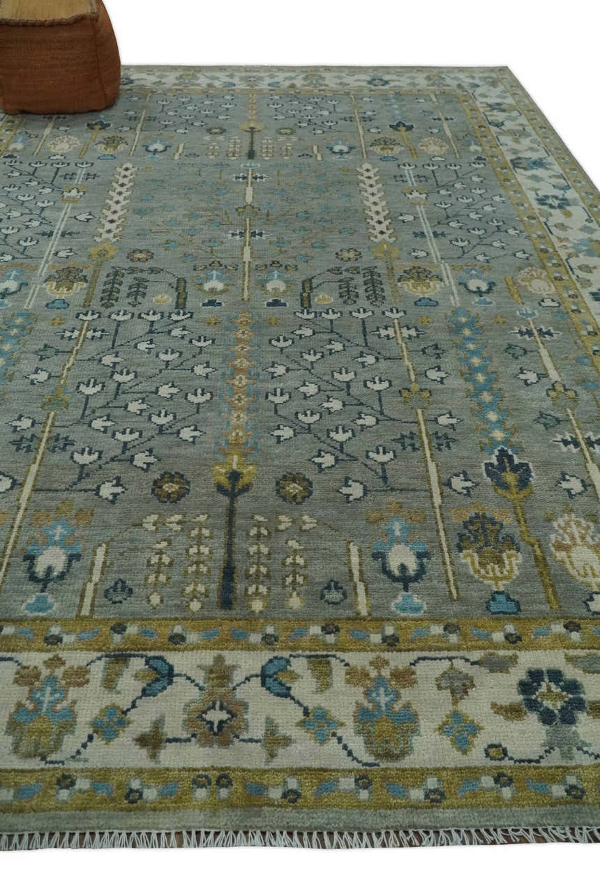 Tree of life Hand Knotted Silver, Ivory and Beige Traditional Vintage Style Custom Made Wool Rug