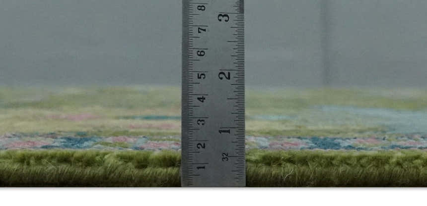 Moss Green, Blue and Peach Hand Knotted Vibrant colorful Donegal Design Multi Size Wool Area Rug