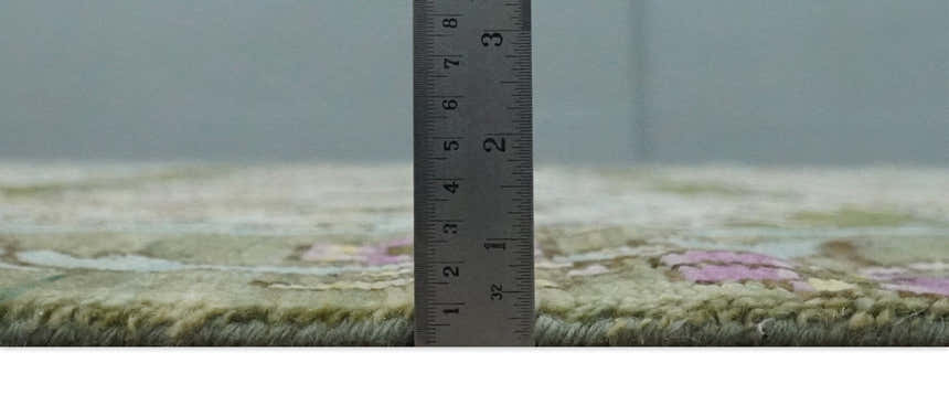 Custom Made Hand Knotted Ivory and Green Floral Traditional Antique Style Wool Area Rug