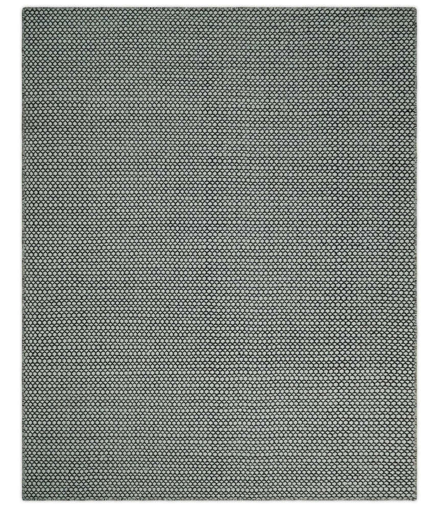 8x10 and 9x12 Flatwoven Dhurrie Modern Checkered Black and Ivory Wool Area Rug, Layering Rug | TRDCP831