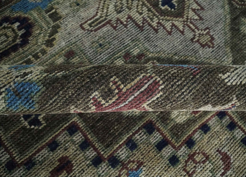 8x10 Antique look Brown, Beige and Blue Traditional Medallion wool Area Rug