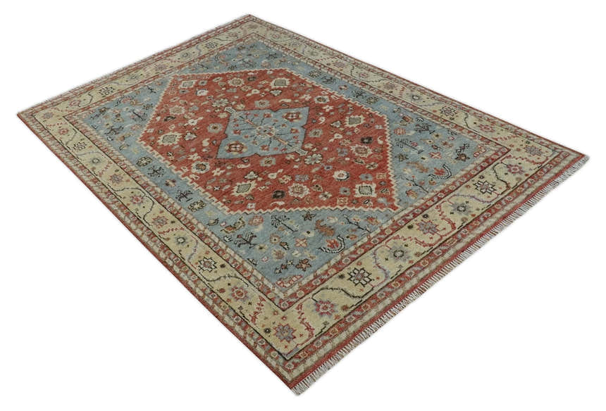 8x10 Antique look Traditional Floral Gray, Rust and Beige Hand knotted wool Area Rug