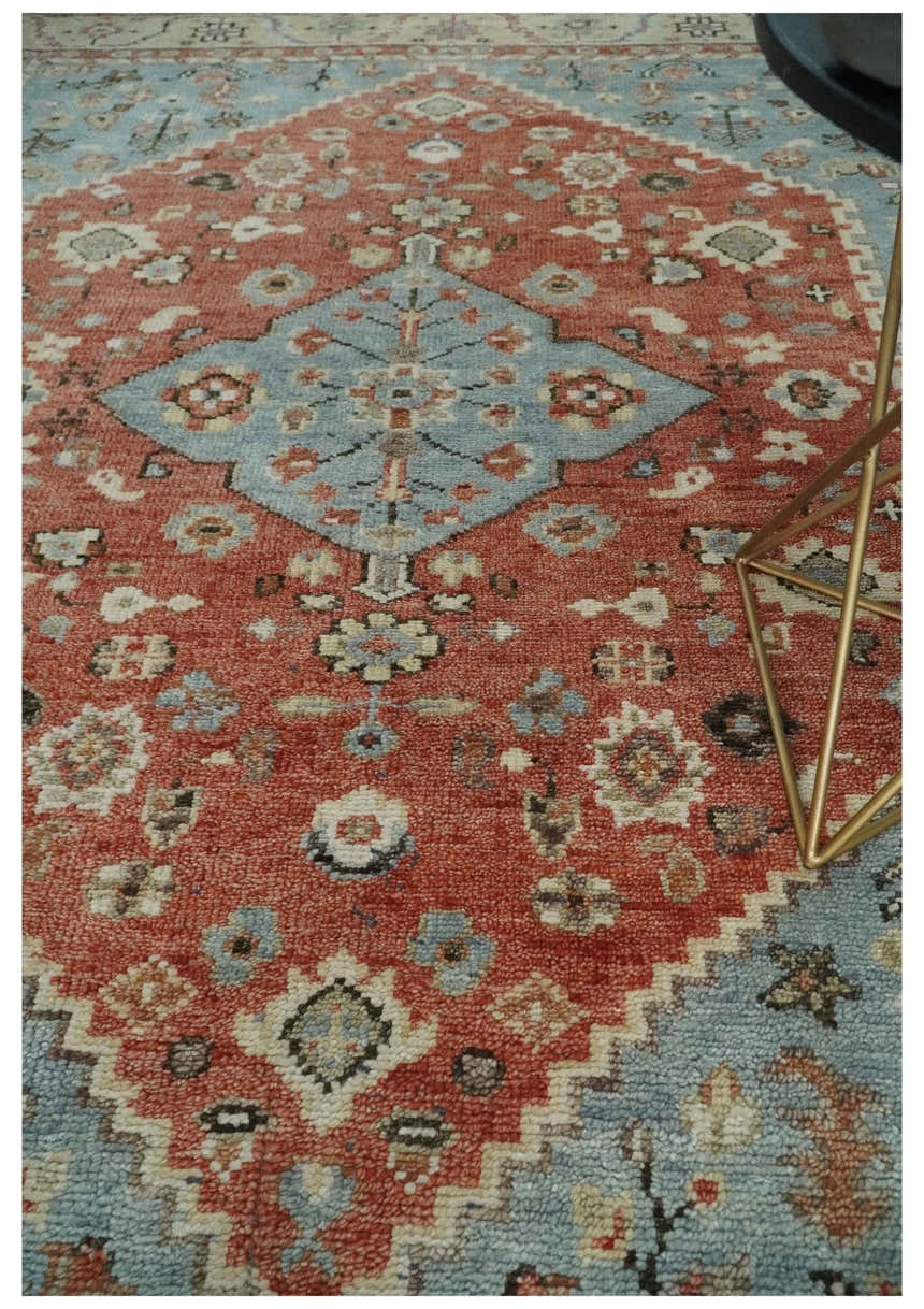 8x10 Antique look Traditional Floral Gray, Rust and Beige Hand knotted wool Area Rug