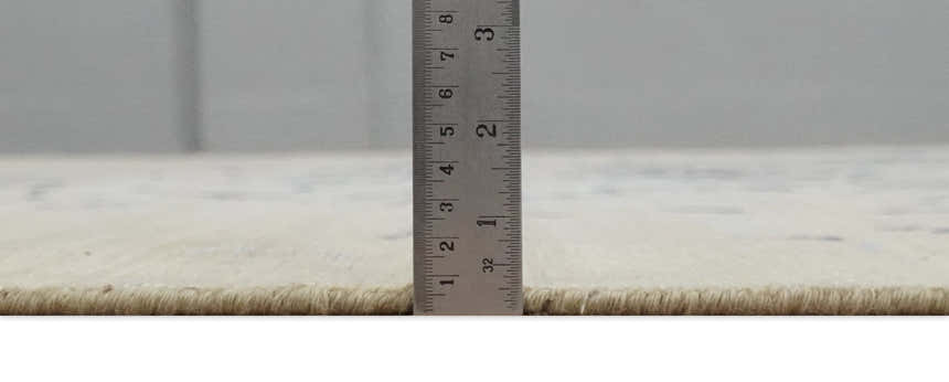 8x10 Beige, Blue and Silver Antique Style, Abstract Hand Knotted Low pile Wool Area Rug