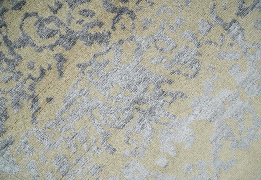 8x10 Beige, Charcoal and Silver Traditional Medallion Hand Knotted Wool and Bamboo Silk Area Rug