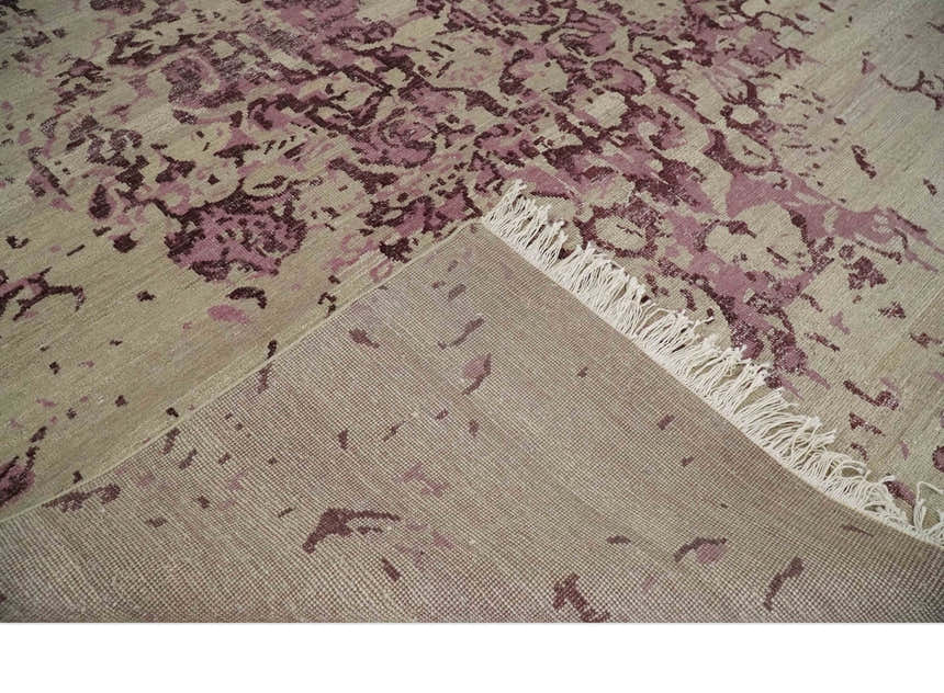 8x10 Camel and Purple Antique Style, Abstract Hand Knotted Low pile Wool Area Rug