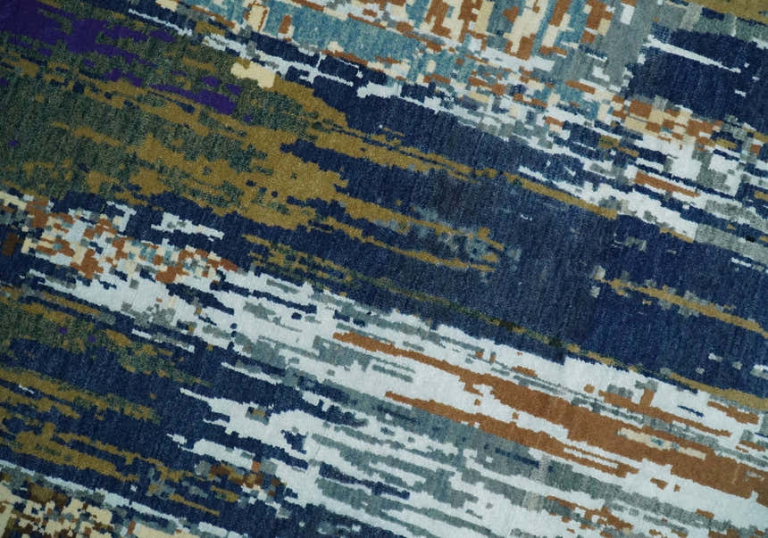 8x10 Fine Hand Knotted Brown Multicolor Modern Abstract Wool and Bamboo Silk Area Rug | AGR19
