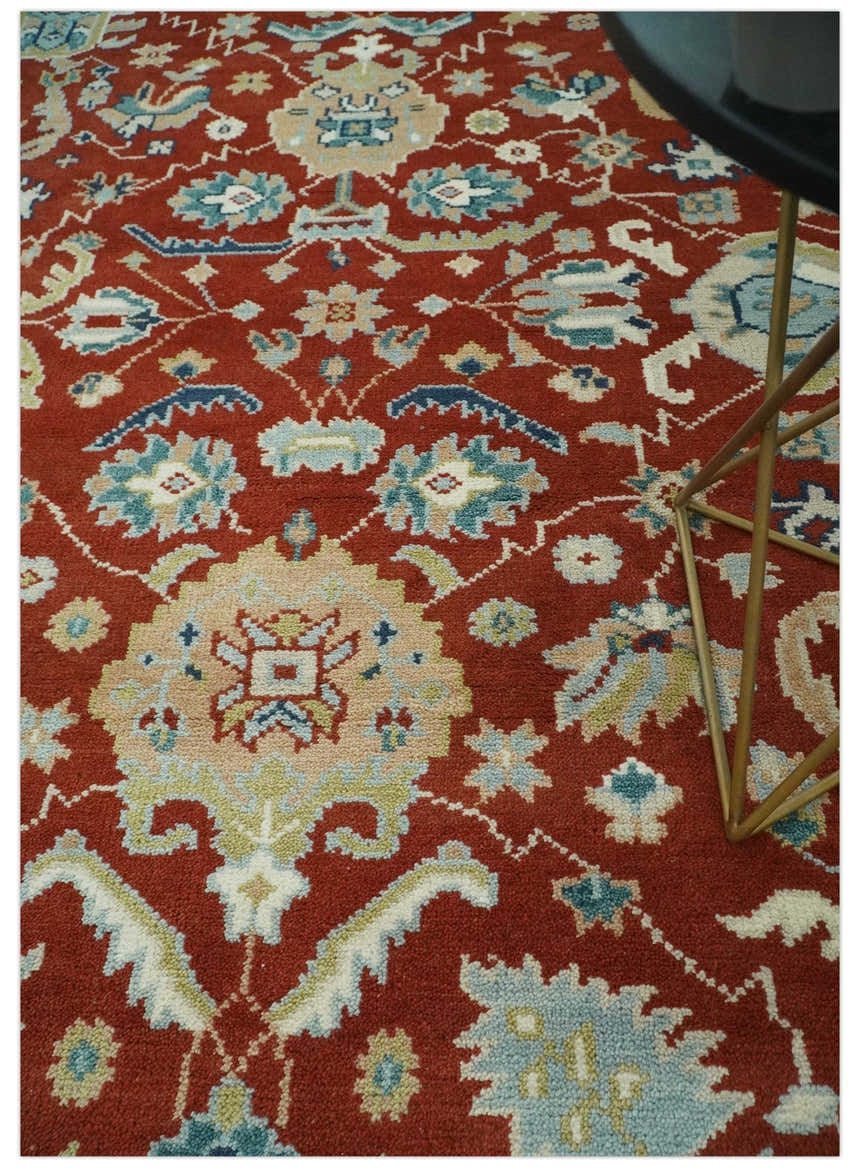 8x10 Floral Brown, Blue and Beige Hand Knotted Oriental Oushak wool Rug
