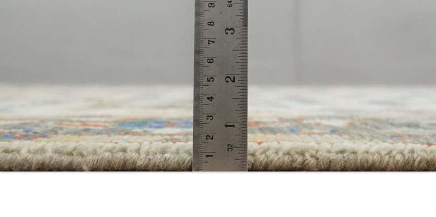 Hand Knotted Antique Ivory, Blue and Gray Traditional Vintage Style Oushak Wool Rug