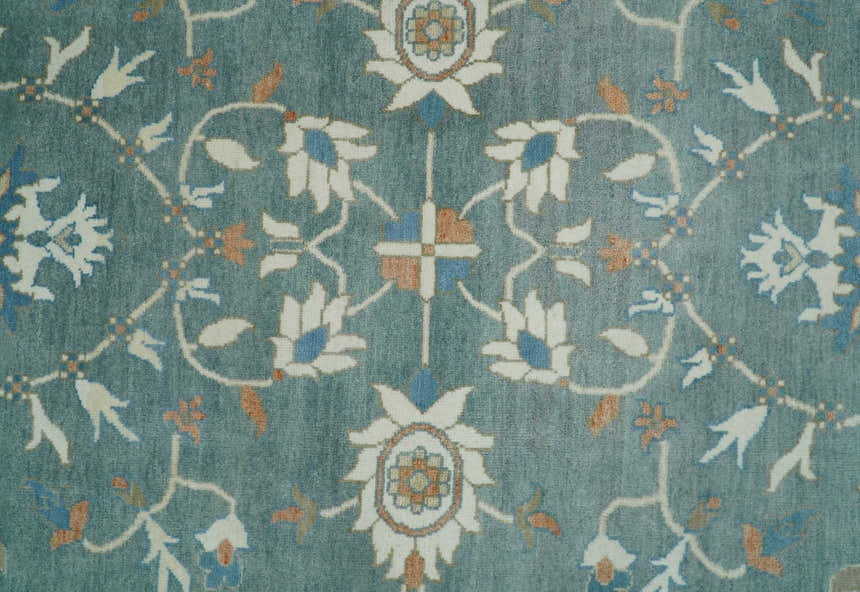 8x10 Hand Knotted Blue and Beige Traditional Vintage Turkish Oushak Antique Wool Rug | TRDCP756810