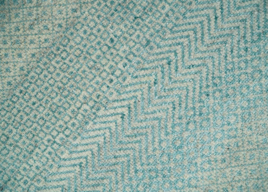 8x10 Hand Knotted Blue and Ivory Modern Geometric Trellis Scandinavian Wool Area Rug | TRDCP931810