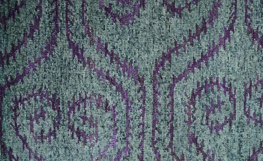 5x8 and 8x10 Hand Knotted Blue, Gray and Purple Modern Contemporary Southwestern Tribal Trellis Recycled Silk Area Rug | OP32