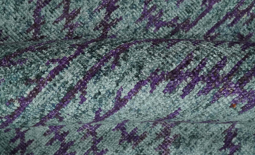 5x8 and 8x10 Hand Knotted Blue, Gray and Purple Modern Contemporary Southwestern Tribal Trellis Recycled Silk Area Rug | OP32