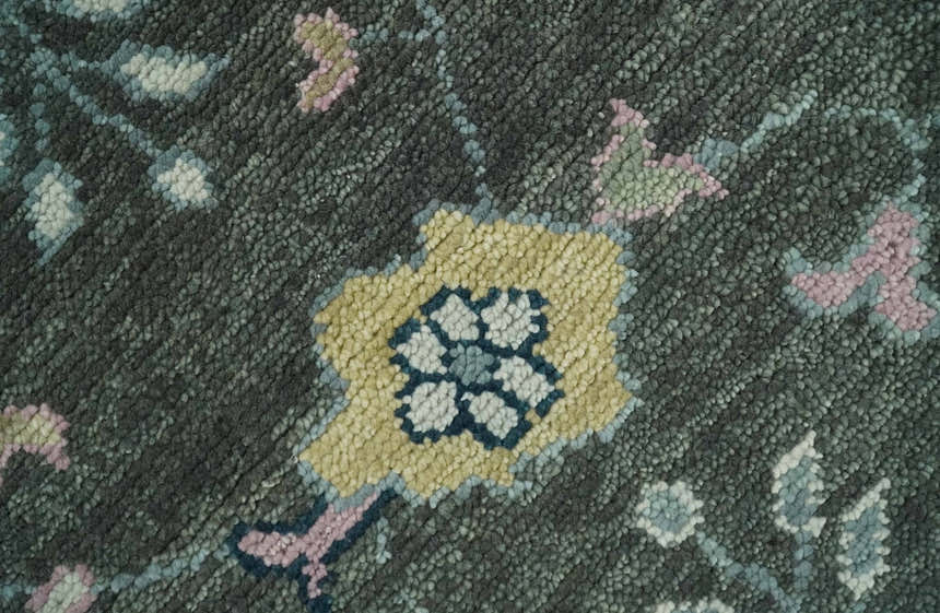 8x10 Hand Knotted Charcoal and Ivory Traditional Vintage Antique Persian Wool Rug | TRDCP891810