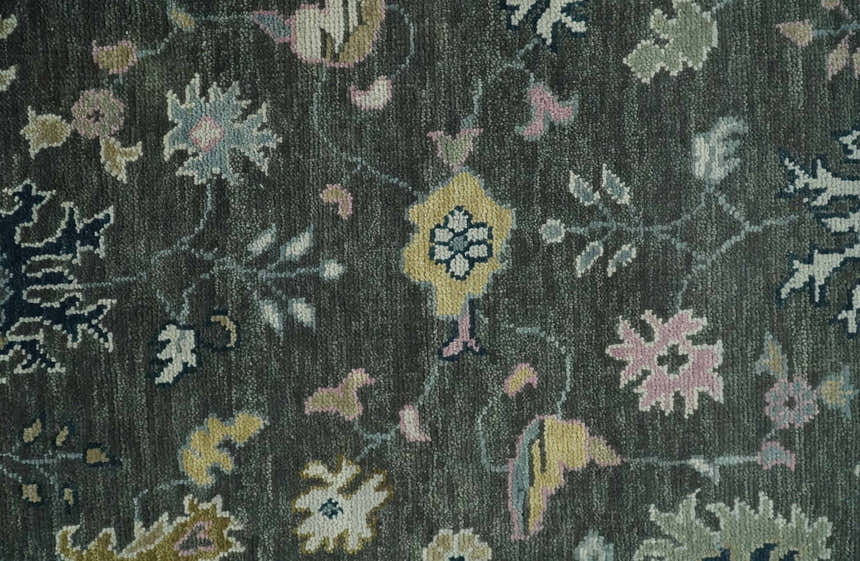 8x10 Hand Knotted Charcoal and Ivory Traditional Vintage Antique Persian Wool Rug | TRDCP891810