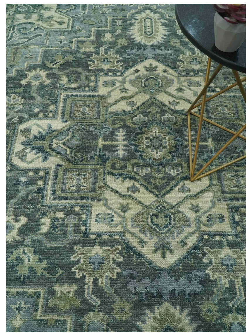 Hand Knotted Ivory, and Shades of Gray Traditional Custom made wool rug