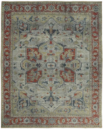 Distressed finished Beige and Brown Traditional Heriz Hand Knotted Wool Area Rug