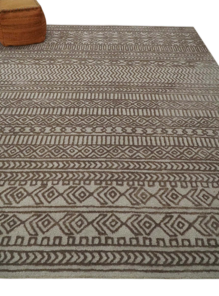 8x10 Hand Tufted Ivory and Bronze Stripes Pattern Rug Multi Size Living Room and Bedroom Rug | TRD6530810S