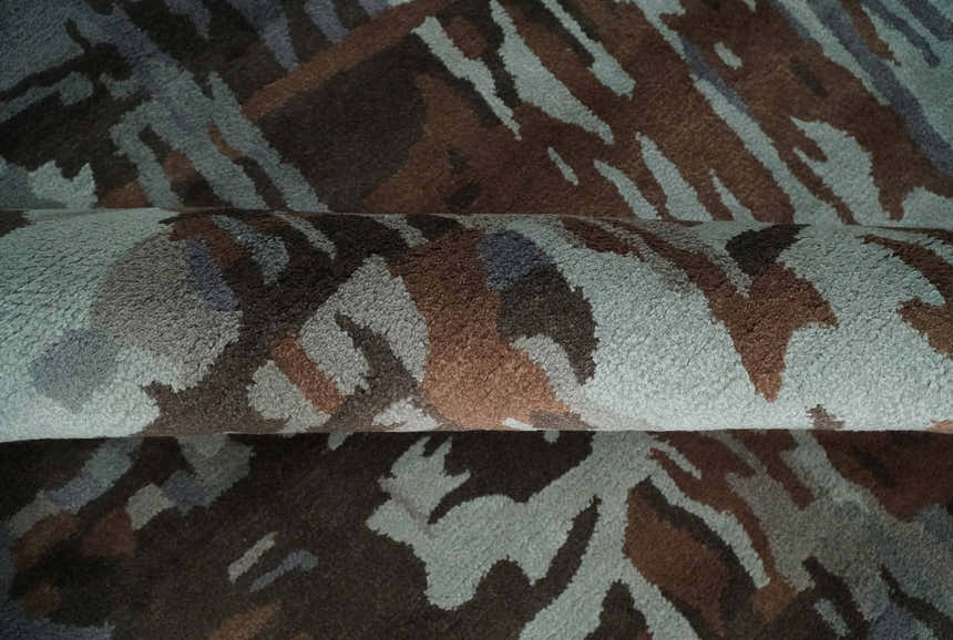 8x11 Gray, Silver and Brown Modern Abstract Hand Tufted wool and Art silk Area Rug