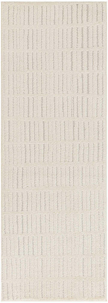 Close-up of the Nourison Modern Comfort Ivory Grey Scandinavian Area Rug with a subtle striped pattern.