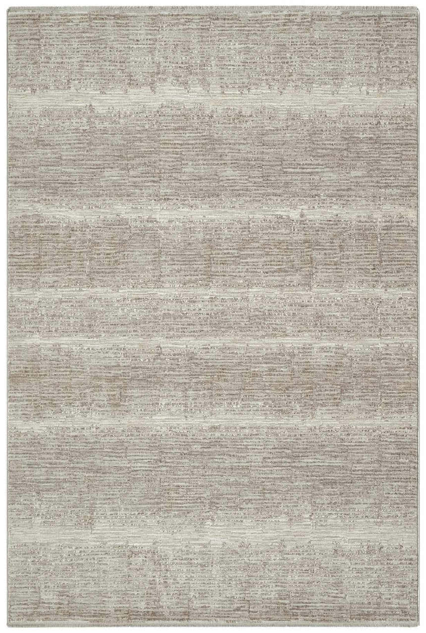 Close-up of the Calvin Klein CK079 Notes Ivory Grey rug. Abstract, horizontal lines in chestnut and ivory.