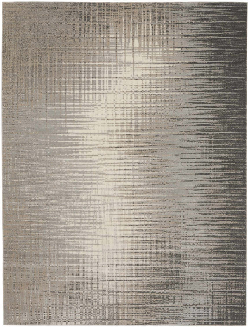 Close-up of Nourison Marmara Grey Ivory rug. Modern design with chestnut accents and a subtle, textured pattern.