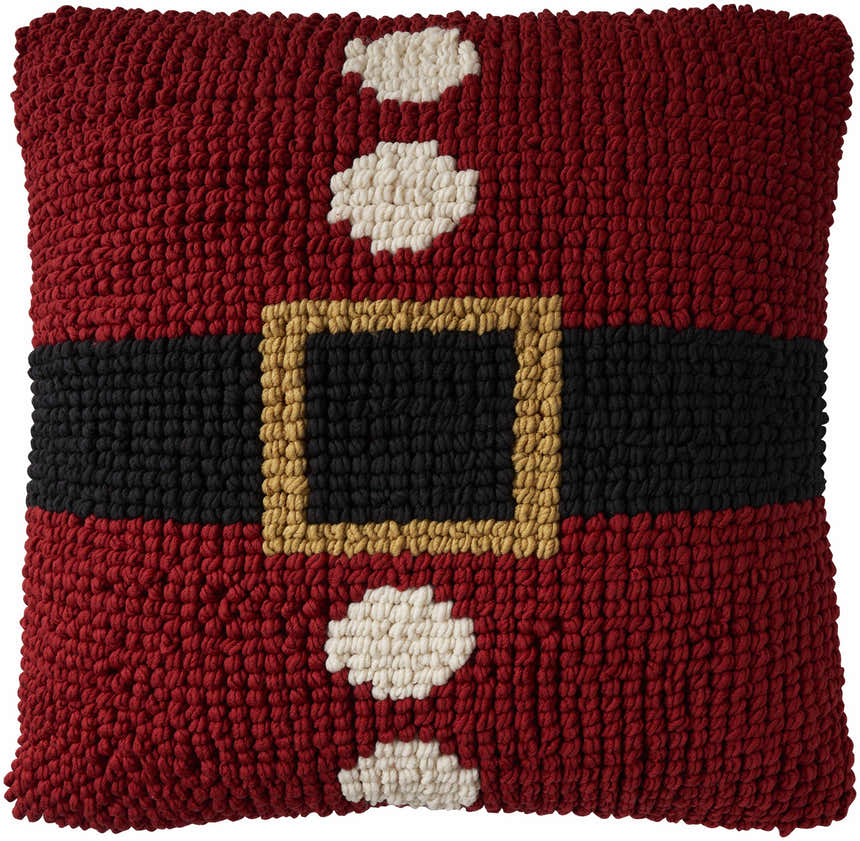 Mina Victory Holiday Pillows Loop Santa Belt Red Indoor Throw Pillow