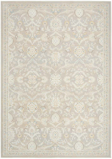 Close-up of the Nourison Isla Light Grey Vintage Area Rug, showing floral pattern and soft, high pile texture.