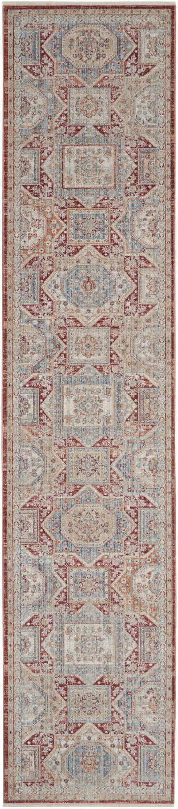 Close-up of Nourison Homestead Blue Brick Vintage Indoor Area Rug with a geometric, distressed pattern.