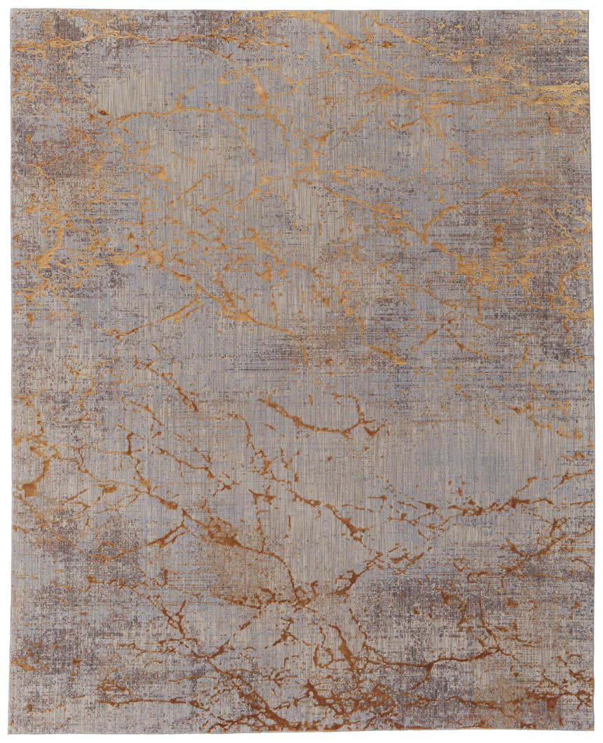 Feizy Pryor Modern Abstract rug with gold veining on a gray, brown, and dark red textured background. Design-Rectangle