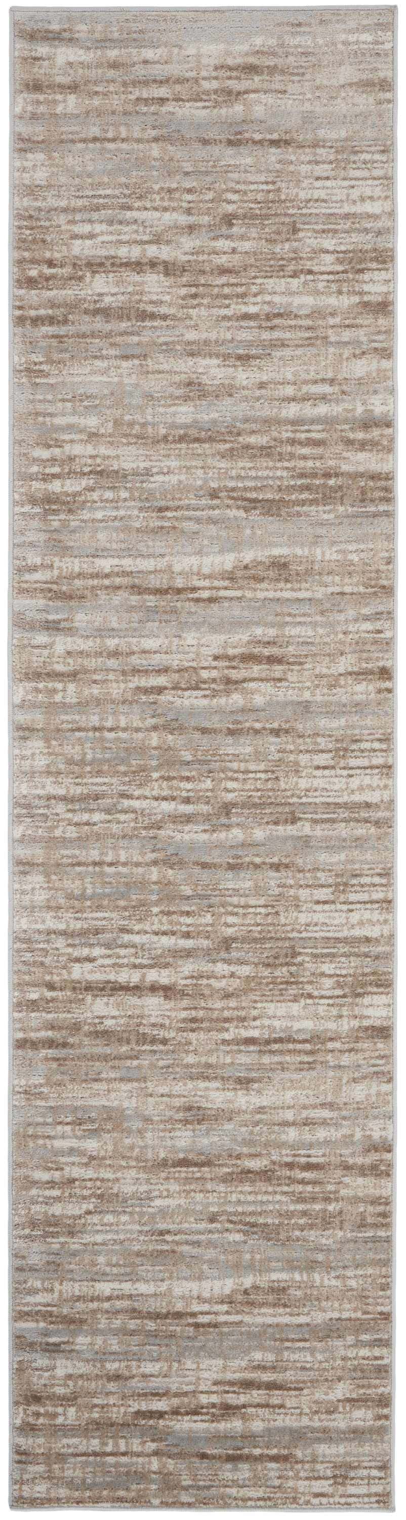 Close-up of the Nourison Elation Ivory Grey rug. High pile rug with chestnut and ivory horizontal striations.