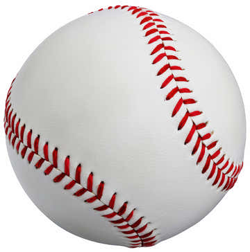 Close-up of a white baseball with red stitching. This baseball-themed rug would be perfect for a kids room.