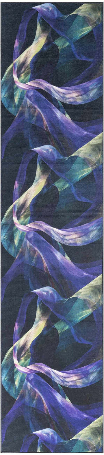 Close-up of the Nourison Blue Multicolor Modern Indoor Washable Area Rug, featuring abstract swirling blue and green patterns.