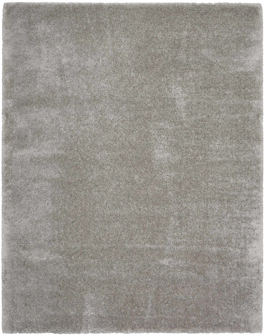 Close-up of the silver gray Nourison Dreamy Shag rug, showing its plush, soft texture and machine-made construction.