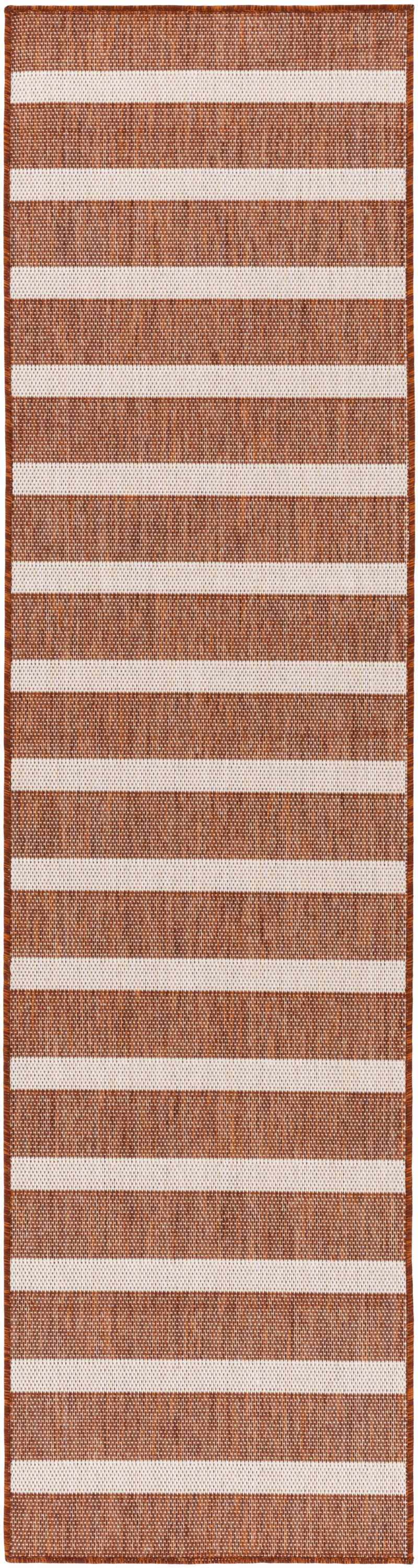 Close-up of the Nourison Positano Terracotta Ivory rug, featuring a striped pattern and woven texture.