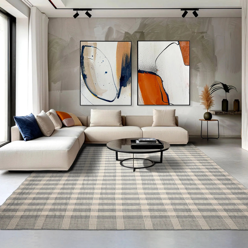 LoomBloom Plaid Multi Sizes Ivory Hand Woven Flatweave Modern Wool Oriental Area Rug