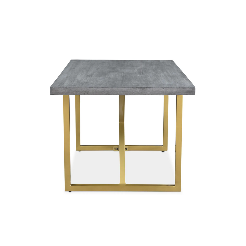 Raven Grey Mango Wood Dining Table With Gold Iron Legs