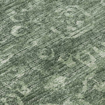 Close-up of Dalyn Aberdeen AB1 Irish Washable Area Rug. Green and taupe farmhouse style rug texture.