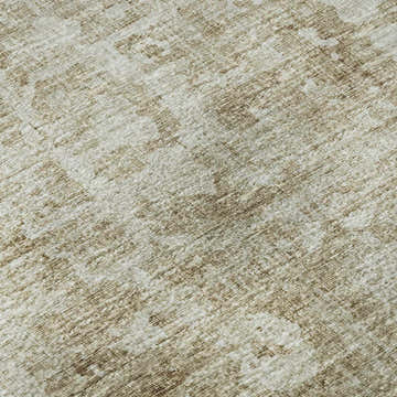 Close-up of the Dalyn Aberdeen AB2 Driftwood Washable Area Rug. Features a gray, ivory, and taupe textured pattern.
