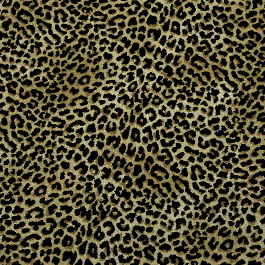 Close-up of the Dalyn Akina AK2 Gold Washable Area Rug featuring a black and gold leopard print pattern.