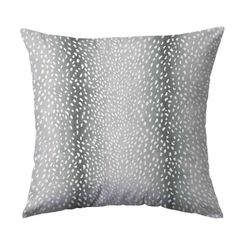 Close-up of a square pillow with a gray and white spotted pattern, resembling the Dalyn Akina AK3 Flannel rug design.