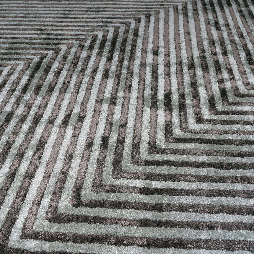 Quartz Patterned Sheen Gray/Green Viscose Rug