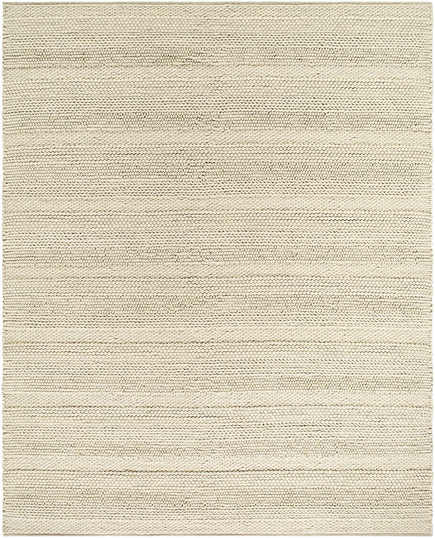 Close-up of the hand woven Alora Area Rug, cream color, with a contemporary design and subtle horizontal texture. Design-Rectangle-810