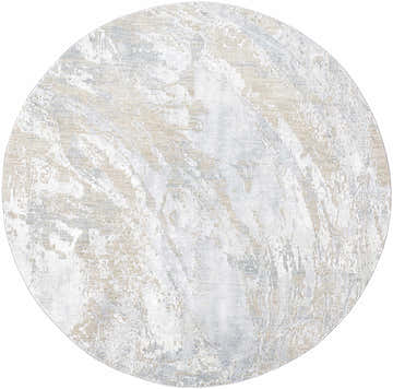 Round Ambra Thick Luxe Boutique Rug with a contemporary abstract pattern in cloud gray, light gray, and beige. Design-Round-67