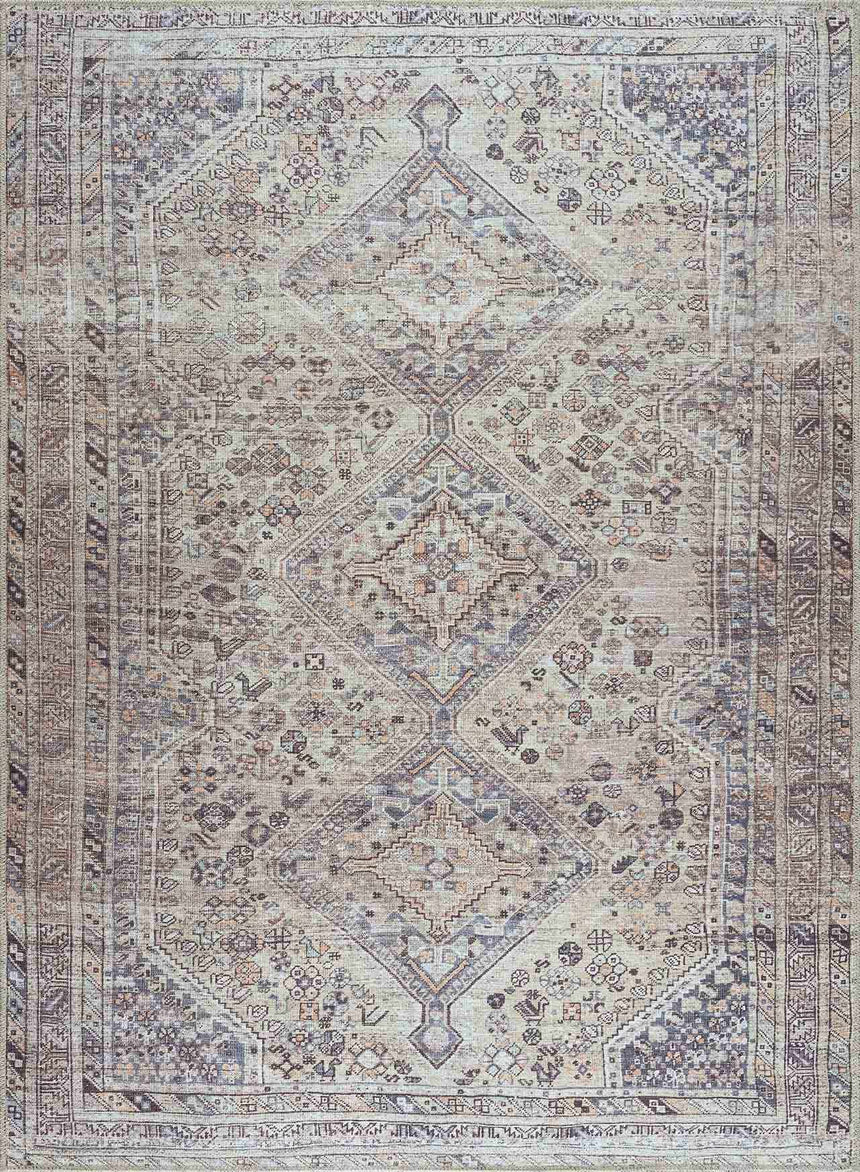 Barny Tan Flat Pile Washable Area Rug