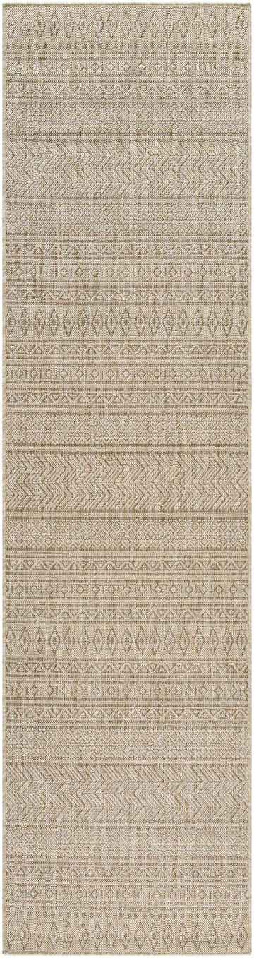 Close-up of the Madras Cream All Over Performance Rug, featuring a cream and light brown geometric pattern. Design-Runner-2710